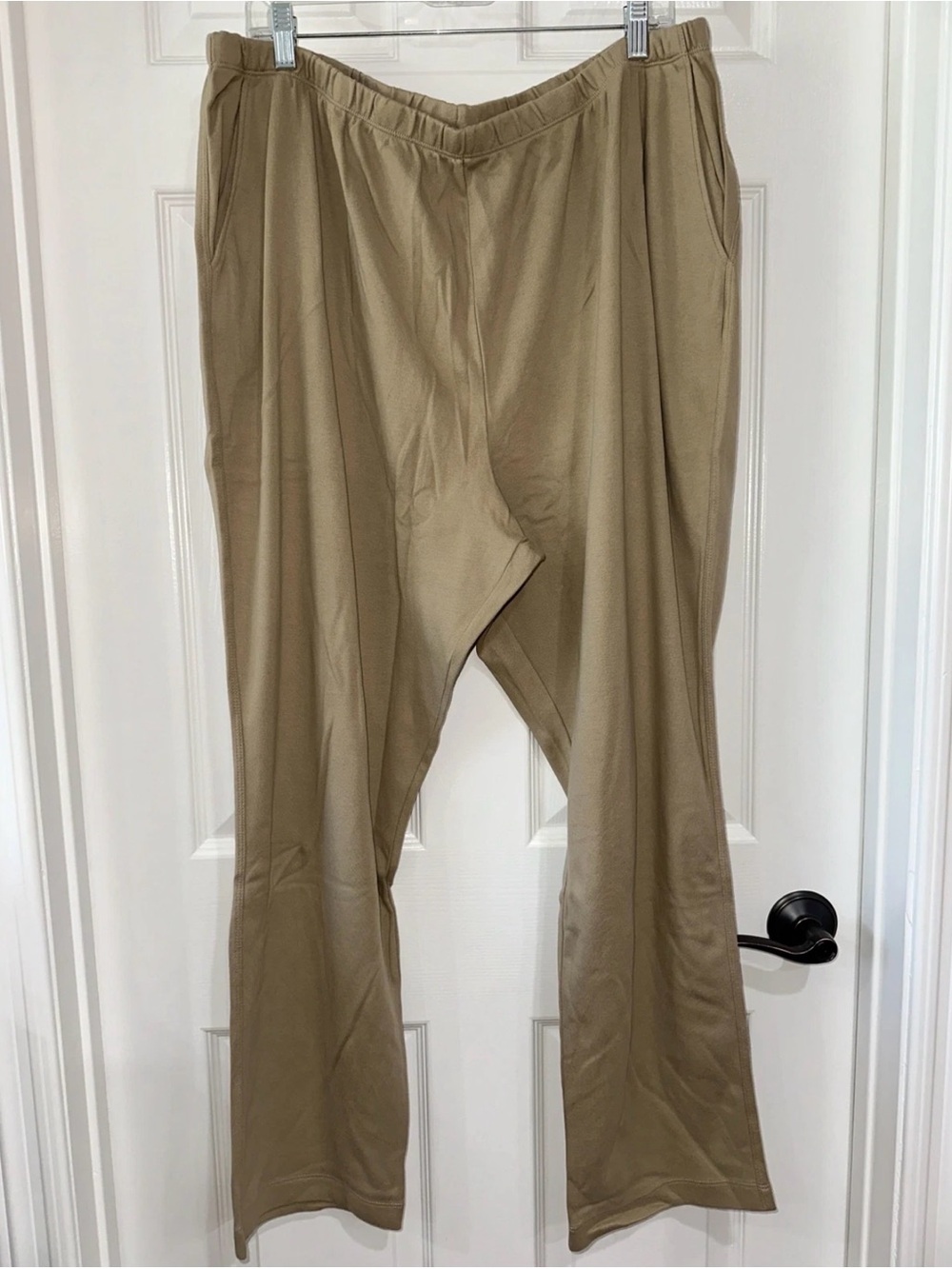 Lands' End 2X Petite Pull On Sport Knit Pant Elastic Waist Pockets Khaki Tan NEW
